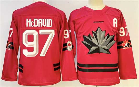 Men%27s Canada Hockey #97 Connor McDavid Red With A Patch Stitched Jersey->wyoming cowboys->NCAA Jersey