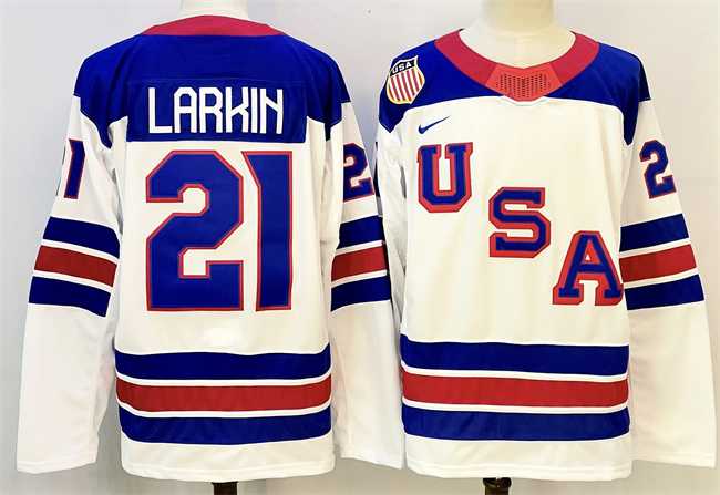 Men%27s USA #21 Dylan Larkin White 2025-2026 Stitched Jersey->olympics usa jerseys->NHL Jersey