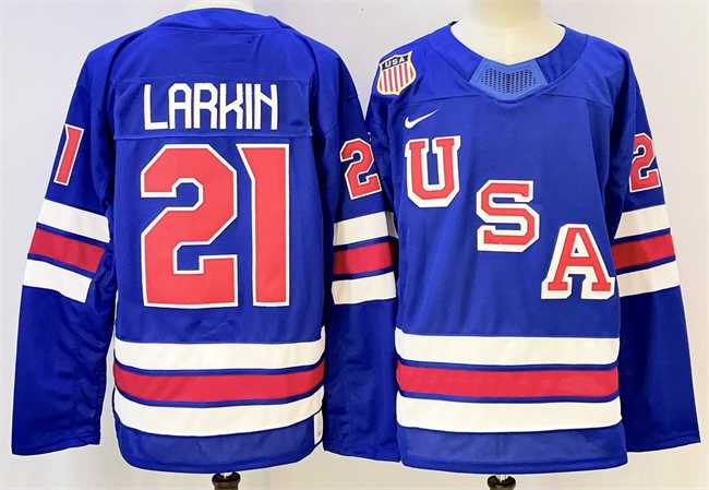 Men%27s USA #21 Dylan Larkin Royal 2025-2026 Stitched Jersey->olympics usa jerseys->NHL Jersey
