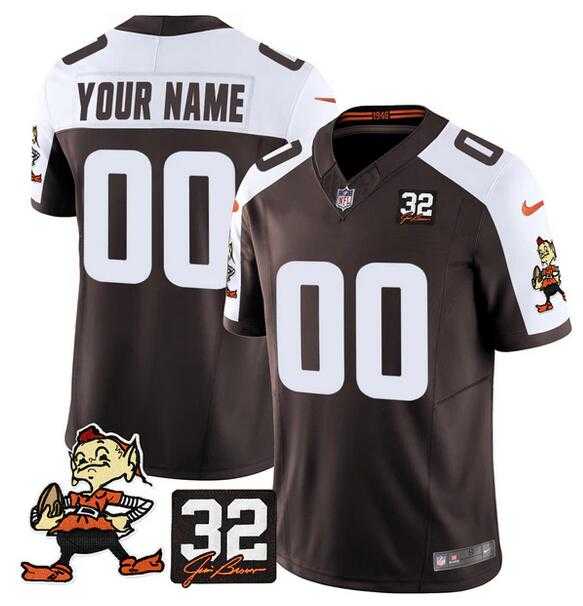 Mens Cleveland Browns Active Player Custom Brown Alternate F.U.S.E. #32 Jim Brown Memorial Patch Vapor Limited Stitched Football Jersey->customized nfl jersey->Custom Jersey