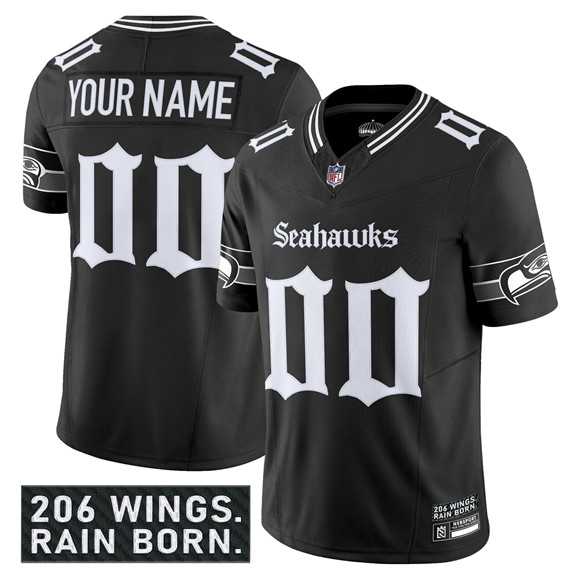 Men%27s Seattle Seahawks Active Player Custom Black 2025 F.U.S.E. %27Gothic Rain City Shadows Edition%27 Vapor Limited Stitched Jersey->customized nfl jersey->Custom Jersey
