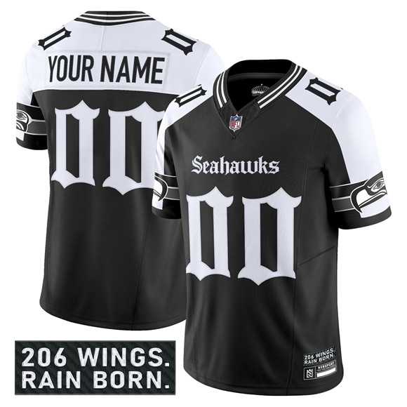 Men%27s Seattle Seahawks Active Player Custom Black Alternate 2025 F.U.S.E. %27Gothic Rain City Shadows Edition%27 Vapor Limited Stitched Jersey->customized nfl jersey->Custom Jersey