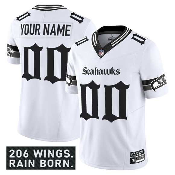 Men%27s Seattle Seahawks Active Player Custom White 2025 F.U.S.E. %27Gothic Rain City Shadows Edition%27 Vapor Limited Stitched Jersey->customized nfl jersey->Custom Jersey