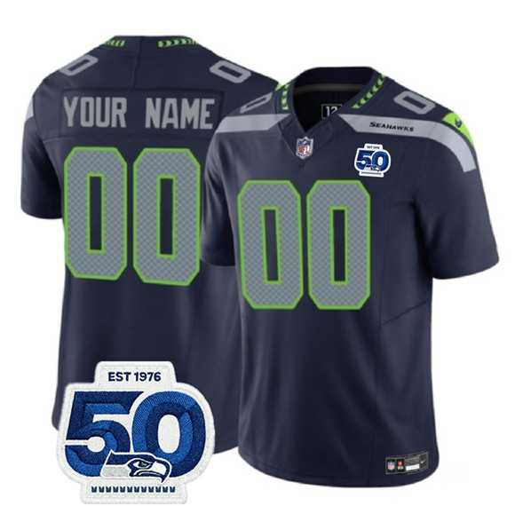 Men%27s Seattle Seahawks Active Player Custom Navy 2025 F.U.S.E. 50th Anniversary Patch Vapor Limited Stitched Jersey->customized nfl jersey->Custom Jersey