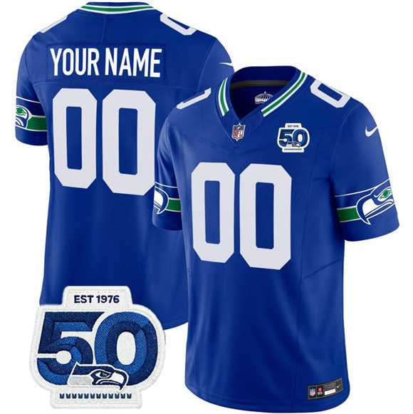 Men%27s Seattle Seahawks Active Player Custom Royal 2025 F.U.S.E 50th Anniversary Patch Throwback Vapor Limited Stitched Jersey->customized nfl jersey->Custom Jersey