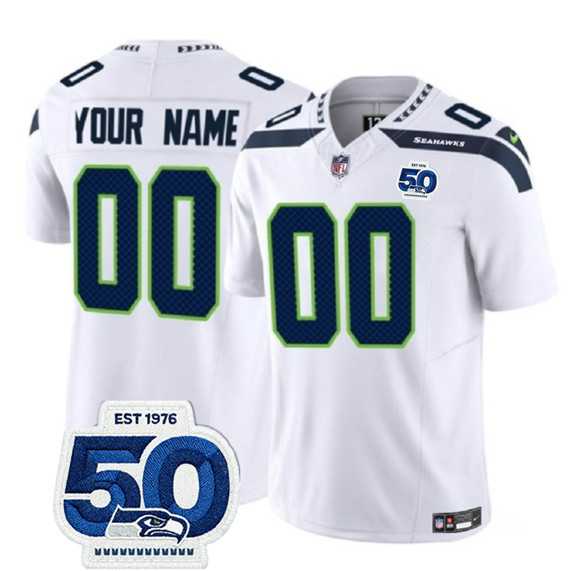 Men%27s Seattle Seahawks Active Player Custom White 2025 F.U.S.E. 50th Anniversary Patch Vapor Limited Stitched Jersey->customized nfl jersey->Custom Jersey