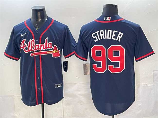 Men%27s Atlanta Braves #99 Spencer Strider Navy Cool Base Stitched Jersey->boston red sox->MLB Jersey