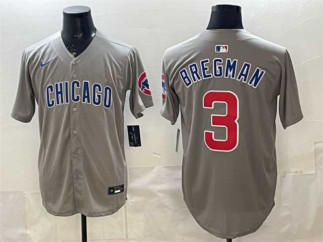 Men%27s Chicago Cubs #3 Alex Bregman Grey Limited Stitched Jersey->boston red sox->MLB Jersey