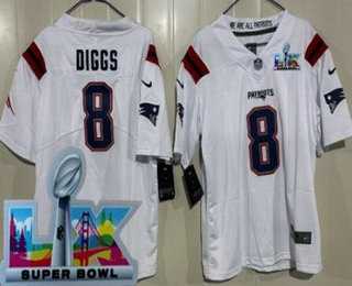 Youth New England Patriots #8 Stefon Diggs Limited White Super Bowl LX Vapor Jersey->new england patriots->NFL Jersey