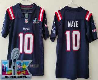 Youth New England Patriots #10 Drake Maye Limited Navy Super Bowl LX Vapor Jersey->new england patriots->NFL Jersey