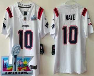 Youth New England Patriots #10 Drake Maye Limited White Super Bowl LX Vapor Jersey->new england patriots->NFL Jersey
