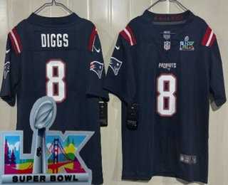 Youth New England Patriots #8 Stefon Diggs Limited Navy Super Bowl LX Vapor Jersey->new england patriots->NFL Jersey