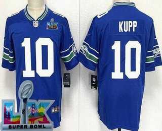 Youth Seattle Seahawks #10 Cooper Kupp Limited Blue Super Bowl LX Patch Throwback Vapor Limited Stitched Jersey->new england patriots->NFL Jersey