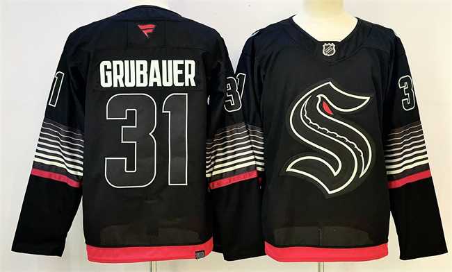 Mens Seattle Kraken #31 Philipp Grubauer Black 2026 Alternate Stitched Hockey Jersey->seattle kraken->NHL Jersey
