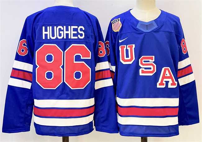 Mens USA #86 Jack Hughes Blue 2025-2026 Stitched Jersey->olympics usa jerseys->NHL Jersey