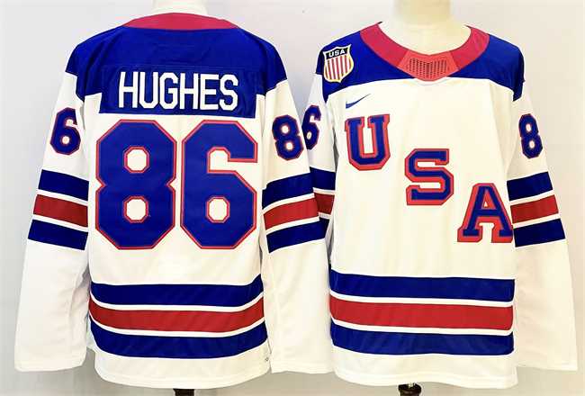 Mens USA #86 Jack Hughes White 2025-2026 Stitched Jersey->olympics usa jerseys->NHL Jersey