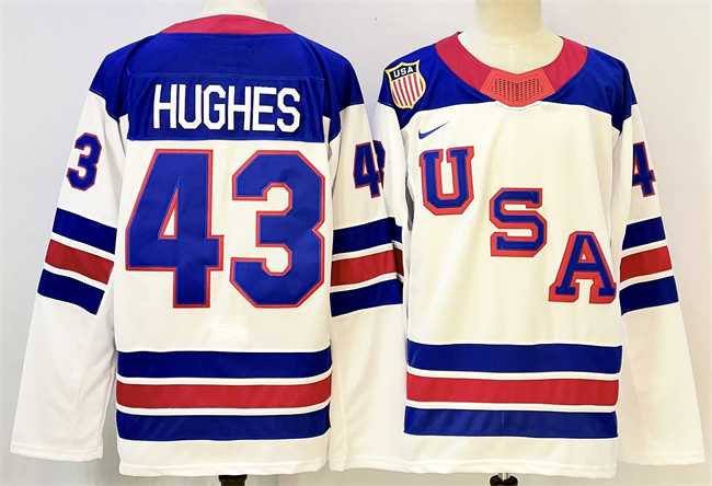 Mens USA #43 Quinn Hughes White 2025-2026 Stitched Jersey->olympics usa jerseys->NHL Jersey