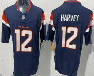 Mens Denver Broncos #12 Rj Harvey Limited Navy FUSE Vapor Stitched Jersey->denver broncos->NFL Jersey