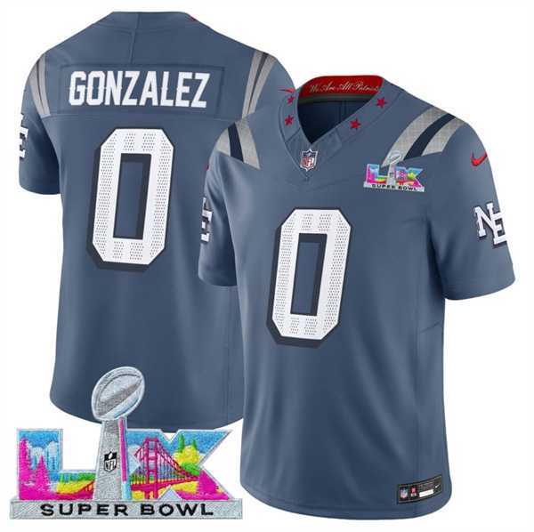 Mens New England Patriots #0 Christian Gonzalez Storm Blue 2025 F.U.S.E. Super Bowl LX Patch Rivalries Vapor Limited Stitched Jersey->new england patriots->NFL Jersey