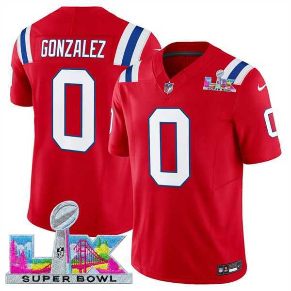 Mens New England Patriots #0 Christian Gonzalez Red 2025 F.U.S.E. Super Bowl LX Patch Vapor Limited Stitched Jersey->new england patriots->NFL Jersey