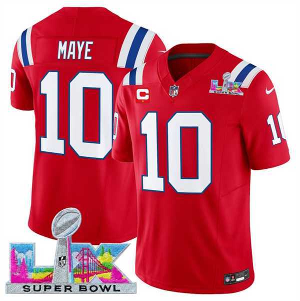 Mens New England Patriots #10 Drake Maye Red 2025 F.U.S.E. Super Bowl LX Patch And 1-Star C Patch Vapor Limited Stitched Jersey->new england patriots->NFL Jersey