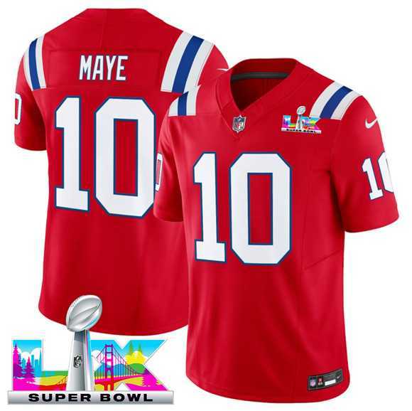 Mens New England Patriots #10 Drake Maye Red 2025 F.U.S.E. Super Bowl LX Patch Vapor Limited Stitched Jersey->new england patriots->NFL Jersey