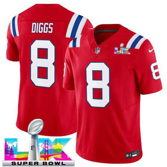 Mens New England Patriots #8 Stefon Diggs Red 2025 F.U.S.E. Super Bowl LX Patch Vapor Limited Stitched Jersey->new england patriots->NFL Jersey