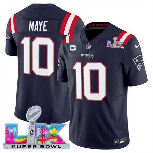 Mens New England Patriots #10 Drake Maye Navy 2025 F.U.S.E. Super Bowl LX Patch And 1-Star C Patch Vapor Limited Stitched Jersey->new england patriots->NFL Jersey