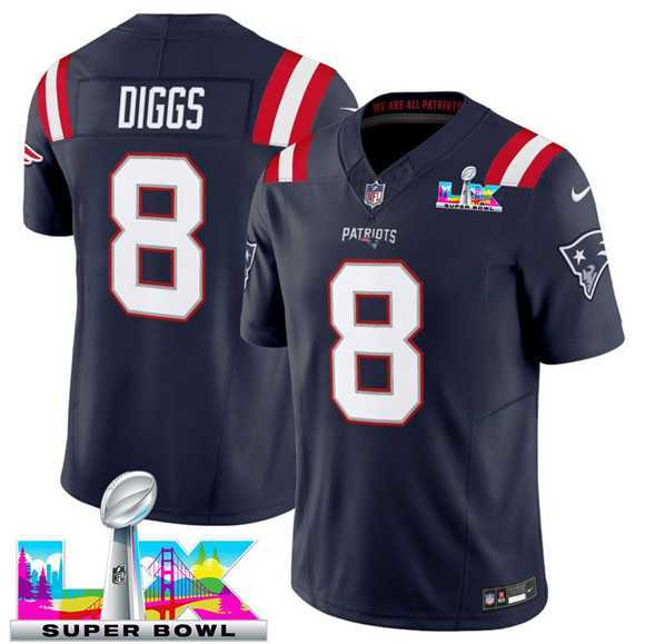 Mens New England Patriots #8 Stefon Diggs Navy 2025 F.U.S.E. Super Bowl LX Patch Vapor Limited Stitched Jersey->new england patriots->NFL Jersey