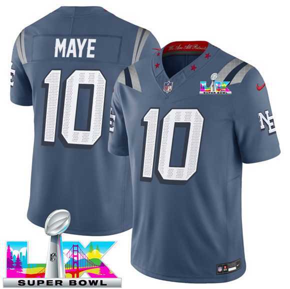 Mens New England Patriots #10 Drake Maye Storm Blue 2025 F.U.S.E. Super Bowl LX Patch Rivalries Vapor Limited Stitched Jersey->new england patriots->NFL Jersey