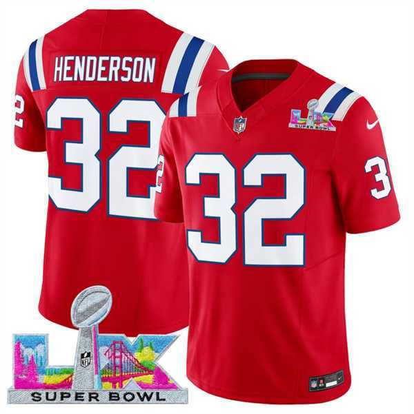 Mens New England Patriots #32 TreVeyon Henderson Red 2025 F.U.S.E. Super Bowl LX Patch Vapor Limited Stitched Jersey->new england patriots->NFL Jersey