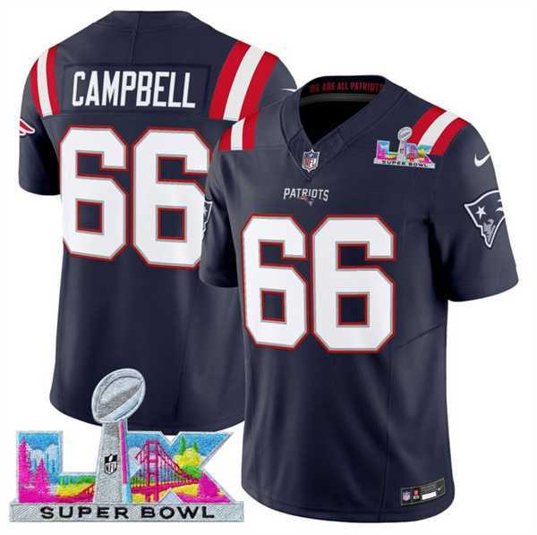 Mens New England Patriots #66 Will Campbell Navy 2025 F.U.S.E. Super Bowl LX Patch Vapor Limited Stitched Jersey->new england patriots->NFL Jersey