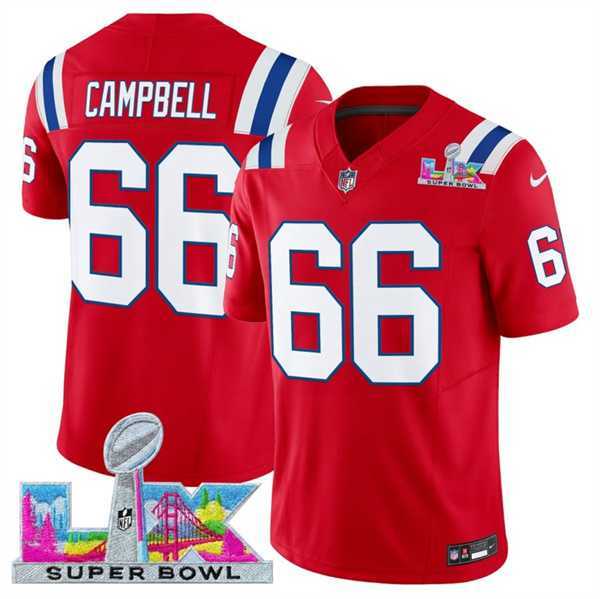 Mens New England Patriots #66 Will Campbell Red 2025 F.U.S.E. Super Bowl LX Patch Vapor Limited Stitched Jersey->new england patriots->NFL Jersey