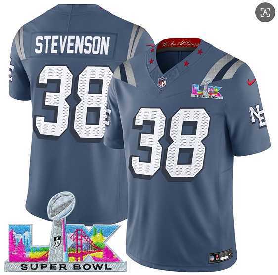 Mens New England Patriots #38 Rhamondre Stevenson Storm Blue 2025 F.U.S.E. Super Bowl LX Patch Rivalries Vapor Limited Stitched Jersey->new england patriots->NFL Jersey
