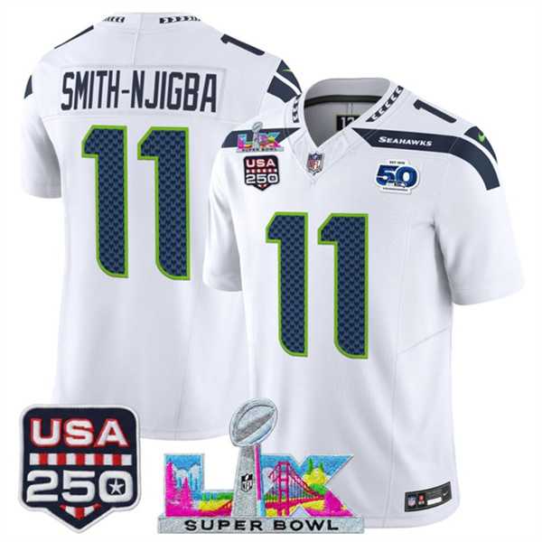 Mens Seattle Seahawks #11 Jaxon Smith-Njigba White 2025 F.U.S.E. Super Bowl LX Patch And 50th Season & USA 250 Patch Vapor Limited Stitched Jersey->seattle seahawks->NFL Jersey