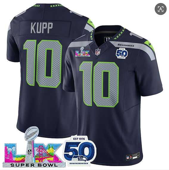 Mens Seattle Seahawks #10 Cooper Kupp Navy 2025 F.U.S.E. Super Bowl LX Patch And 50th Season Vapor Limited Stitched Jersey->seattle seahawks->NFL Jersey