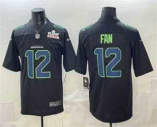 Mens Seattle Seahawks #12 Fan Limited Black Super Bowl LX Fashion Vapor Jersey->seattle seahawks->NFL Jersey