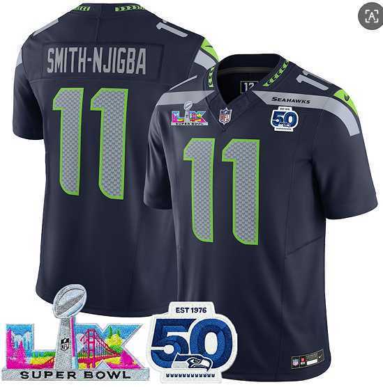Mens Seattle Seahawks #11 Jaxon Smith-Njigba Navy 2025 F.U.S.E. Super Bowl LX Patch And 50th Season Patch Vapor Limited Stitched Jersey->seattle seahawks->NFL Jersey