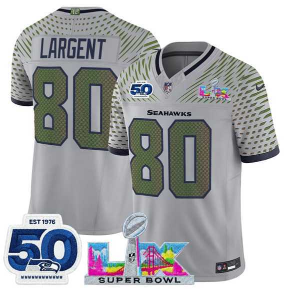 Mens Seattle Seahawks #80 Steve Largent Gray 2025 F.U.S.E. Super Bowl LX Patch And 50th Season Patch Rivalries Vapor Limited Stitched Jersey->seattle seahawks->NFL Jersey