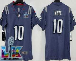 Womens New England Patriots #10 Drake Maye Limited Gray Rivalries Super Bowl LX Vapor Jersey->new england patriots->NFL Jersey