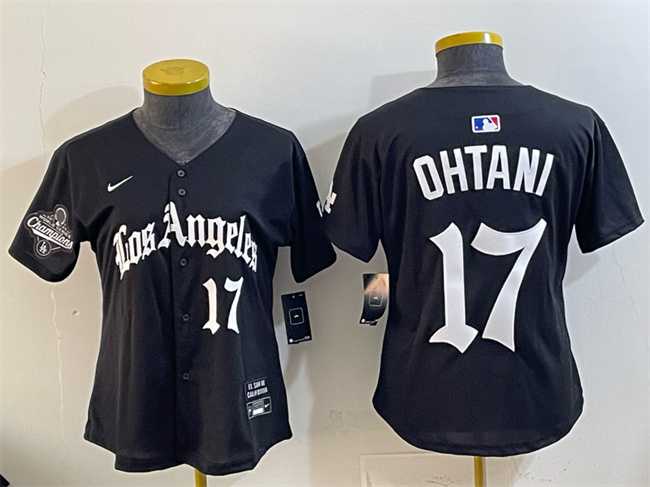 Womens Los Angeles Dodgers #17 Shohei Ohtani Black 2025 World Series Champions LA Gothic Edition Limited Stitched Jersey Dzhi->mlb womens jerseys->MLB Jersey