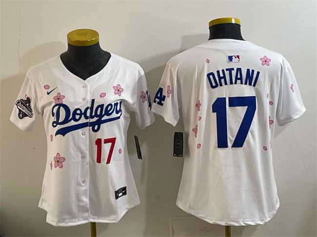 Womens Los Angeles Dodgers #17 Shohei Ohtani White 2025 World Series Champions Patch Tokyo Series Limited Stitched Jersey Dzhi->mlb womens jerseys->MLB Jersey