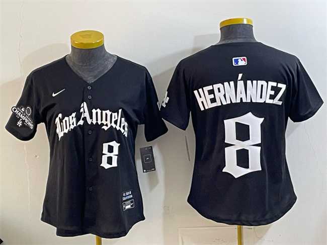 Womens Los Angeles Dodgers #8 Enrique Hernandez Black 2025 World Series Champions LA Gothic Edition Limited Stitched Jersey Dzhi->mlb womens jerseys->MLB Jersey
