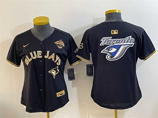 Womens Toronto Blue Jays Team Big Logo Black Gold 2025 American League Champions Limited Stitched Jersey Dzhi->mlb womens jerseys->MLB Jersey