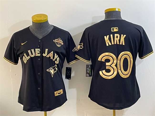 Womens Toronto Blue Jays #30 Alejandro Kirk Black Gold 2025 American League Champions Limited Stitched Jersey Dzhi->mlb womens jerseys->MLB Jersey