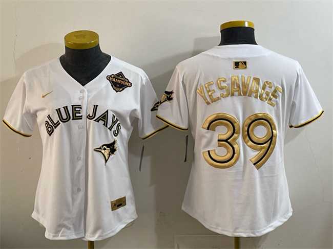 Womens Toronto Blue Jays #39 Trey Yesavage White Gold 2025 American League Champions Limited Stitched Jersey Dzhi->mlb womens jerseys->MLB Jersey
