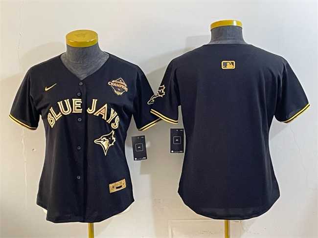 Womens Toronto Blue Jays Blank Black Gold 2025 American League Champions Limited Stitched Jersey Dzhi->mlb womens jerseys->MLB Jersey