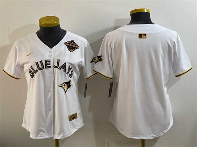 Womens Toronto Blue Jays Blank White Gold 2025 American League Champions Limited Stitched Jersey Dzhi->mlb womens jerseys->MLB Jersey