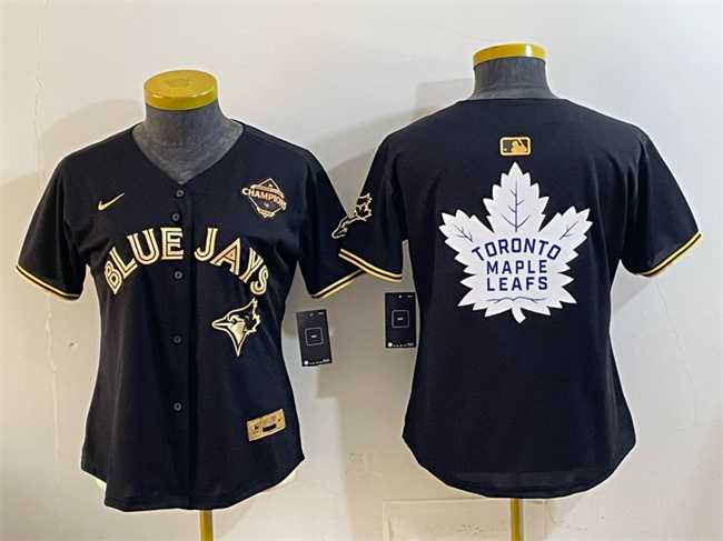 Womens Toronto Blue Jays & Leafs Black Gold 2025 American League Champions With White Leafs Logo Limited Stitched Jersey Dzhi->mlb womens jerseys->MLB Jersey
