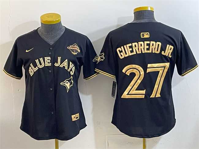 Womens Toronto Blue Jays #27 Vladimir Guerrero Jr. Black Gold 2025 American League Champions Limited Stitched Jersey Dzhi->mlb womens jerseys->MLB Jersey